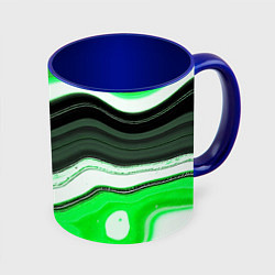 Кружка 3D Волнистые горизонтальные чёрно-зелёные полосы на б, цвет: 3D-белый + синий