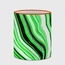 Кружка 3D Волнистые вертикальные чёрно-зелёные полосы, цвет: 3D-оранжевый кант — фото 2