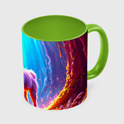 Кружка 3D Лама в неоновых лучах, цвет: 3D-белый + светло-зеленый