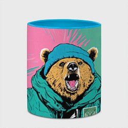 Кружка 3D Злой медведь в зимней одежде, цвет: 3D-белый + небесно-голубой — фото 2