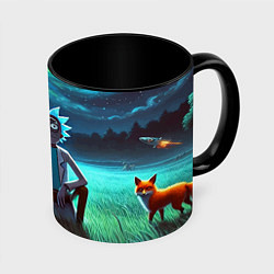 Кружка 3D Рик и Морти на поляне - нейроарт, цвет: 3D-белый + черный