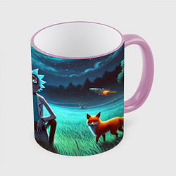 Кружка 3D Рик и Морти на поляне - нейроарт, цвет: 3D-розовый кант