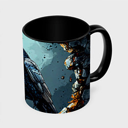 Кружка 3D Черный ворон на черном, цвет: 3D-белый + черный