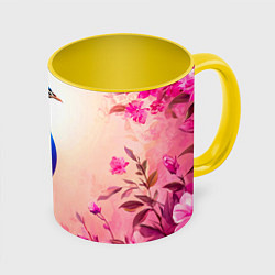 Кружка 3D Павлин на розовом, цвет: 3D-белый + желтый