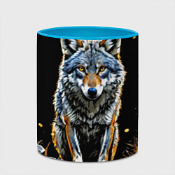 Кружка 3D Волк на черном, цвет: 3D-белый + небесно-голубой — фото 2