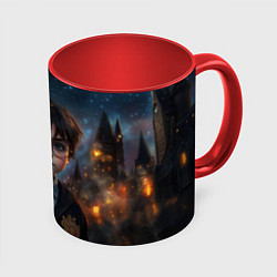 Кружка 3D Гарри Поттер и замки на фоне, цвет: 3D-белый + красный