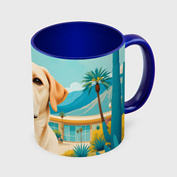 Кружка 3D Лето и лабрадор, цвет: 3D-белый + синий