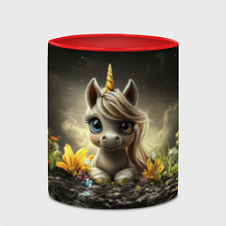 Кружка 3D Белая единорожка на черном фоне, цвет: 3D-белый + красный — фото 2