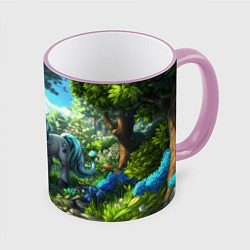 Кружка 3D Единорожка в дневном лесу, цвет: 3D-розовый кант