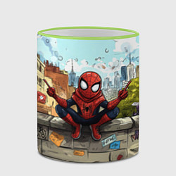 Кружка 3D Маленький человек-паук в городе, цвет: 3D-светло-зеленый кант — фото 2