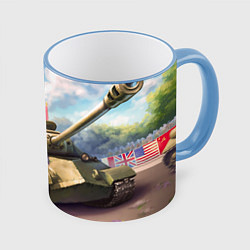 Кружка 3D Русский танк, цвет: 3D-небесно-голубой кант