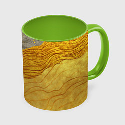Кружка 3D Золотые волны на сером текстура, цвет: 3D-белый + светло-зеленый