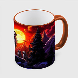 Кружка 3D Белый волк воет на луну, цвет: 3D-оранжевый кант