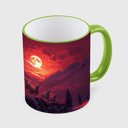 Кружка 3D Белый волк воет на луну, цвет: 3D-светло-зеленый кант