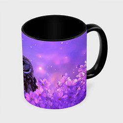 Кружка 3D Сова в фиолетовых цветах, цвет: 3D-белый + черный