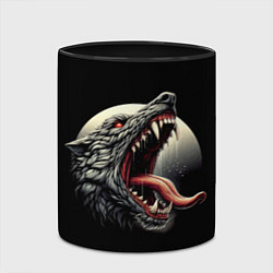 Кружка 3D Волчья морда на фоне луны - нейроарт, цвет: 3D-белый + черный — фото 2