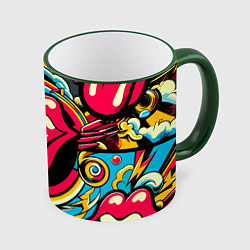 Кружка 3D Rolling Stones logo - pop art pattern, цвет: 3D-зеленый кант