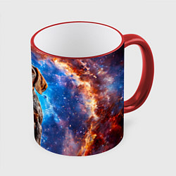 Кружка 3D Дратхаар в космосе, цвет: 3D-красный кант