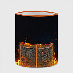 Кружка 3D Хоккейные ворота в огне, цвет: 3D-оранжевый кант — фото 2
