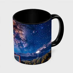 Кружка 3D Хоккейные ворота в ночи, цвет: 3D-белый + черный