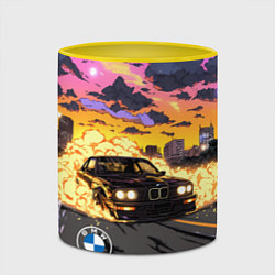 Кружка 3D BMW огонь из под колес, цвет: 3D-белый + желтый — фото 2