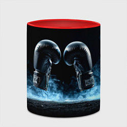Кружка 3D Черные бойцовские перчатки в дыму, цвет: 3D-белый + красный — фото 2