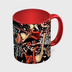 Кружка 3D Nirvana Kurt Cobain на фоне гитар, цвет: 3D-белый + красный