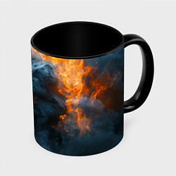 Кружка 3D Волк в короне в огне, цвет: 3D-белый + черный