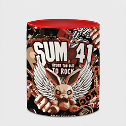 Кружка 3D Sum 41 на фоне кролика и гитар, цвет: 3D-белый + красный — фото 2