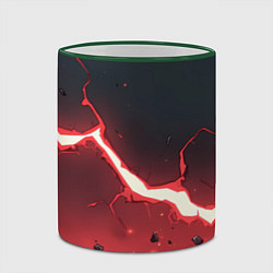 Кружка 3D Красная молния на черной текстуре, цвет: 3D-зеленый кант — фото 2
