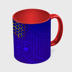 Кружка 3D Неоновые соты броня, цвет: 3D-белый + красный
