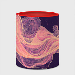 Кружка 3D Бежевые волны текстура, цвет: 3D-белый + красный — фото 2