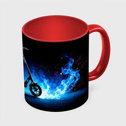 Кружка 3D Самокат в синем пламени, цвет: 3D-белый + красный