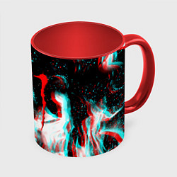 Кружка 3D Monster energy огонь глитч, цвет: 3D-белый + красный