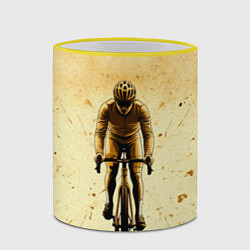 Кружка 3D Трековый велосипедист на бежевом, цвет: 3D-желтый кант — фото 2