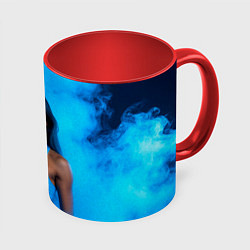 Кружка 3D Фитоняшка в синем дыму, цвет: 3D-белый + красный