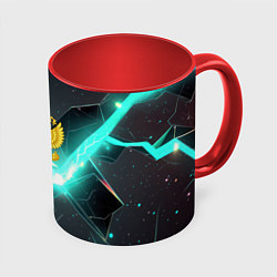 Кружка 3D Неоновые плиты и золотой герб РФ, цвет: 3D-белый + красный