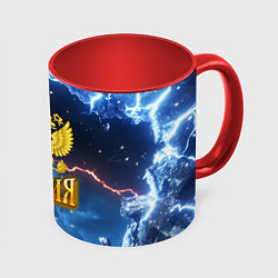 Кружка 3D Герб России и ледяной фон, цвет: 3D-белый + красный