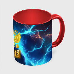 Кружка 3D Россия герб на синих молниях, цвет: 3D-белый + красный