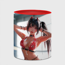 Кружка 3D Девушка с рожками в бассейне, цвет: 3D-белый + красный — фото 2