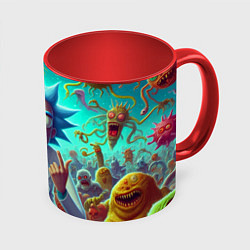 Кружка 3D Рик Санчес в окружении сказочных монстров - нейроа, цвет: 3D-белый + красный