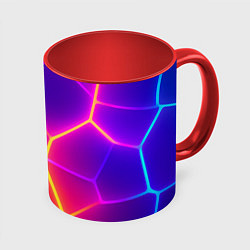 Кружка 3D Синие плиты с фиолетовым свечением, цвет: 3D-белый + красный