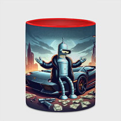 Кружка 3D Бендер рядом с Ламбо и рассыпанным баблом, цвет: 3D-белый + красный — фото 2