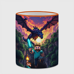 Кружка 3D Дракон края и Стив - Майнкрафт арт, цвет: 3D-оранжевый кант — фото 2