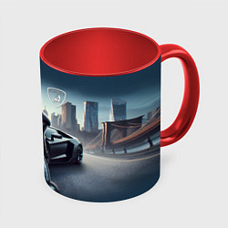 Кружка 3D Крутой Бендер рядом с Ламборджини, цвет: 3D-белый + красный