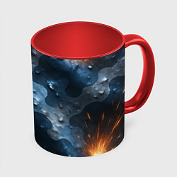 Кружка 3D Синий камуфляж с каплями, цвет: 3D-белый + красный
