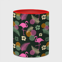 Кружка 3D Фламинго и листья на темно-зеленом, цвет: 3D-белый + красный — фото 2