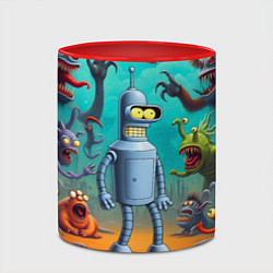 Кружка 3D Робот-сгибальщик Бендер в окружении монстров, цвет: 3D-белый + красный — фото 2
