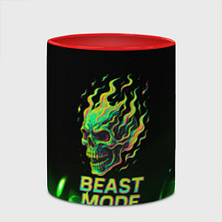 Кружка 3D Режим зверя огненный череп, цвет: 3D-белый + красный — фото 2