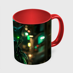 Кружка 3D Киберпанк волк, цвет: 3D-белый + красный